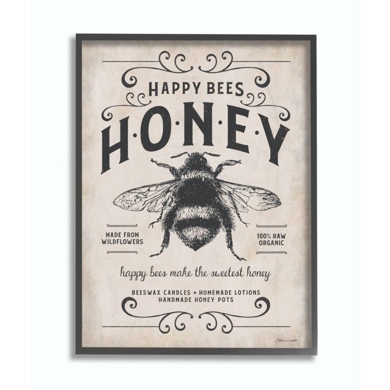 Stupell Industries Honey Bee Rustic Farm Black Framed Wall Art